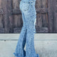 Blue Denim Ripped Flare Jeans pant for Women Raw Hem Pant - EX-STOCK CANADA