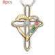 Cross Love Colorful Imitatio Gemstone Pendant Alloy Clavicle Chain Necklace - EX-STOCK CANADA