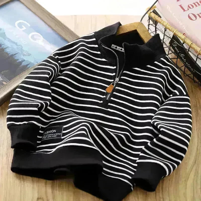 Children Casual Polo Collar Fashion Stripe Sweatshirt Tops Kids - EX-STOCK CANADA