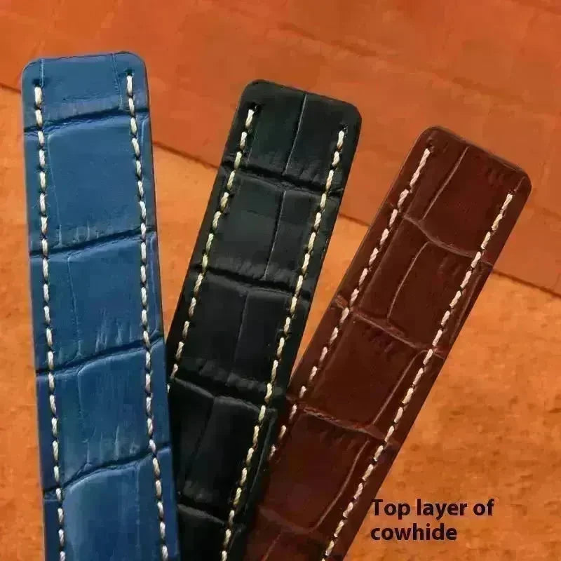 22mm 24mm Black Brown Blue Bamboo Grain Cowhide Watch Strap - EX-STOCK CANADA
