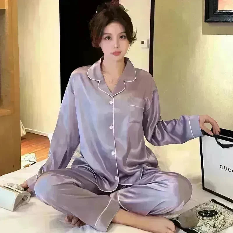 Long sleeve Silk Pajamas for women 2pcs - EX-STOCK CANADA