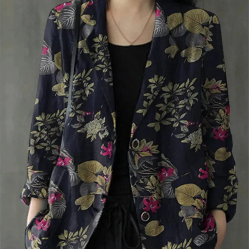 Women's floral Cotton Linen jacket Pocket Blazer - EX-STOCK CANADA
