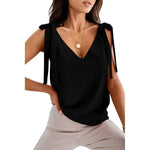 Bowknot Tie Up V-neck top Women Summer Sleeveless Blouse Tops - EX-STOCK CANADA