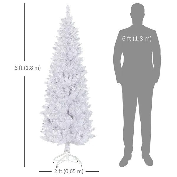 6ft Tall Pencil Artificial Christmas Tree With 479 Branch Tips With Steel Base, White EX-STOCK Canada 