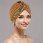 New Rhinestone Turban Cap For Women Pleated Elastic Head Wrap Stylish Ramadan Head Scarf Bonnet Chemo Cap Wedding African Hat - EX-STOCK CANADA