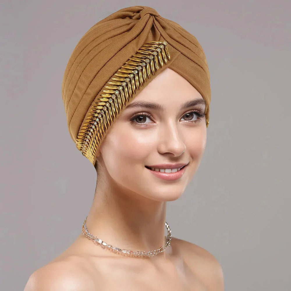 New Rhinestone Turban Cap For Women Pleated Elastic Head Wrap Stylish Ramadan Head Scarf Bonnet Chemo Cap Wedding African Hat - EX-STOCK CANADA