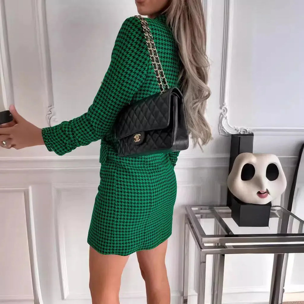 Fashion Printing Plaid mini  Blazer Dress Women - EX-STOCK CANADA
