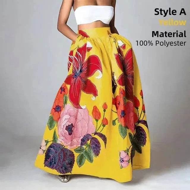 Elegant Bottoms Skirt Floral Long Maxi prairie Skirt - EX-STOCK CANADA