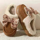 Cute Bowknot Plush Slipper Winter Warm Indoor Floor Bedroom Home Slippers For Women Fashion Thick-soled Solid House Shoes - EX-STOCK CANADA