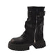 Women's Retro Platform Moto Boots – Chunky Heel Mid-Calf Zip-Up Boots in Black & Brown (EU 35–43)