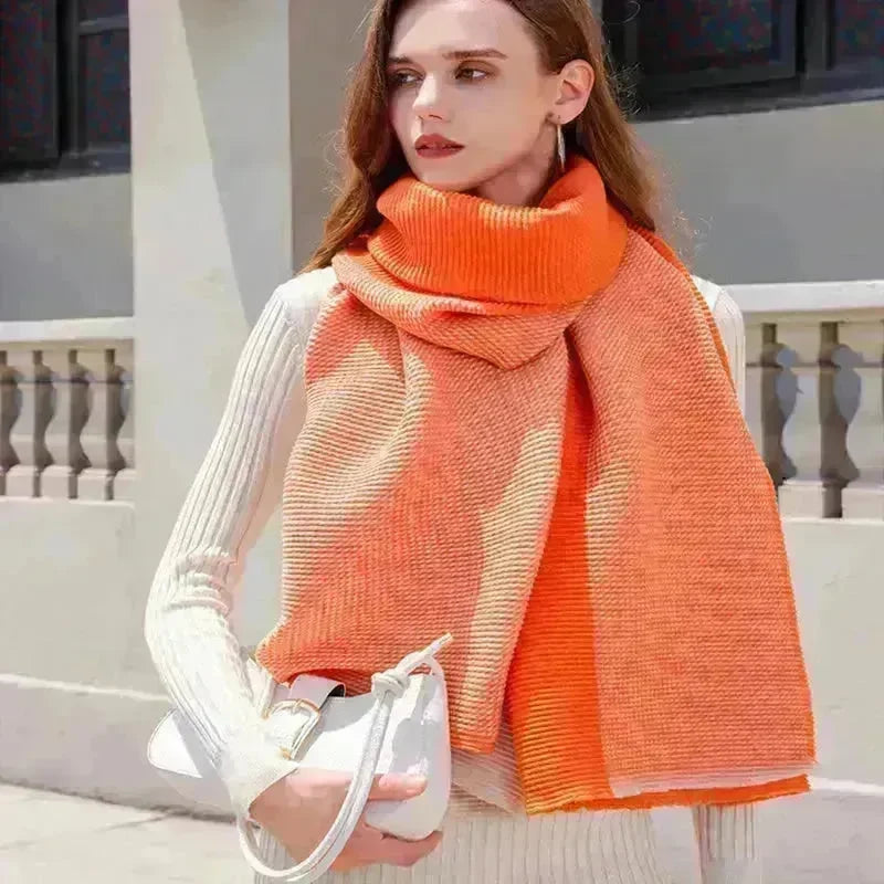 Gradient Mixed-color Scarf Winter Double-sided Wrinkled Imitation Cashmere Scarf Popular Versatile And Elegant Shawl For Women - EX-STOCK CANADA