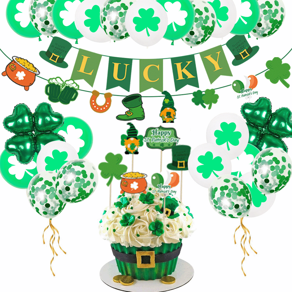 St. Patrick's Day Balloon Party Decoration Kit – 32-Piece Clover & Lucky Balloon Set