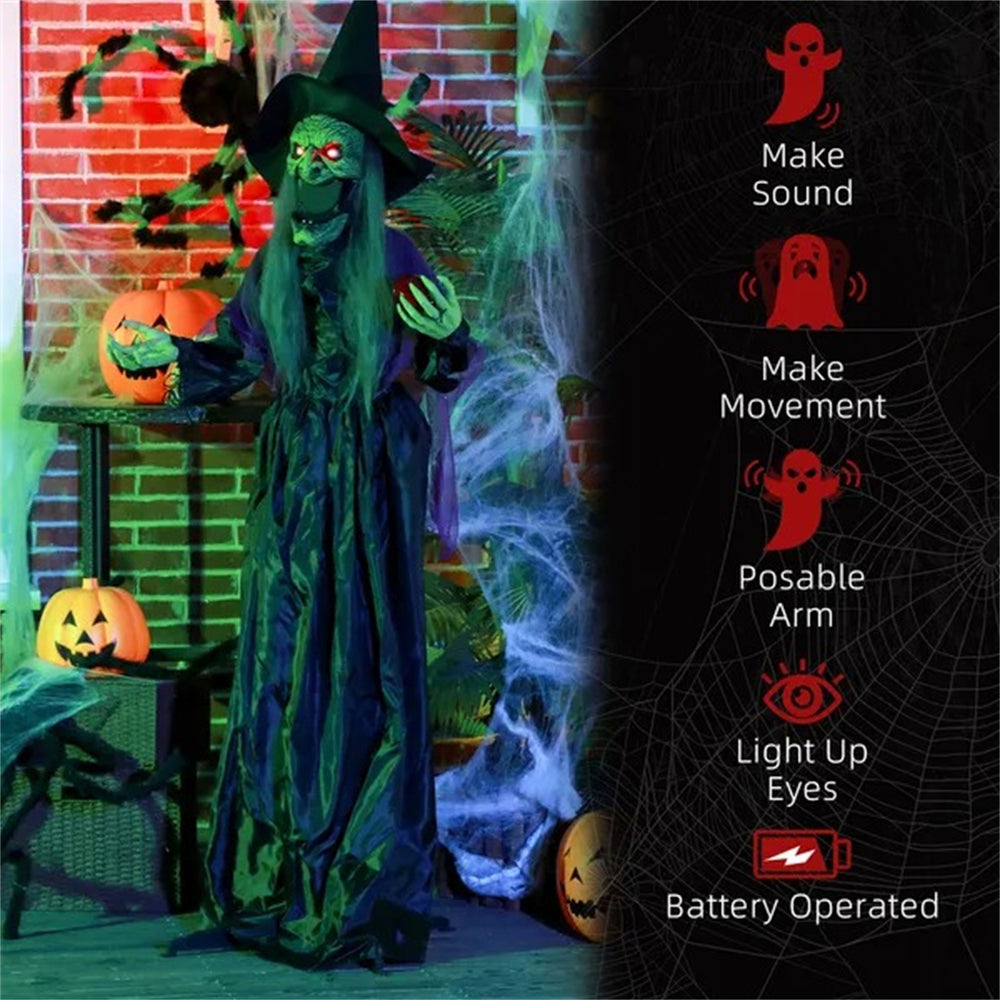 5.9' Life Size Decoration Animatronic Old Witch Outdoor Halloween, Sound And Motion Activated W Light Up Eyes EX-STOCK Canada 