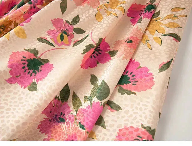 New Spring Summer Retro Pattern Midi Floral Pleated Skirt - EX-STOCK CANADA