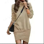 Long Sleeve Dress Solid Color High Neck Cross Short Cashmere Dress for Women - EX-STOCK CANADA