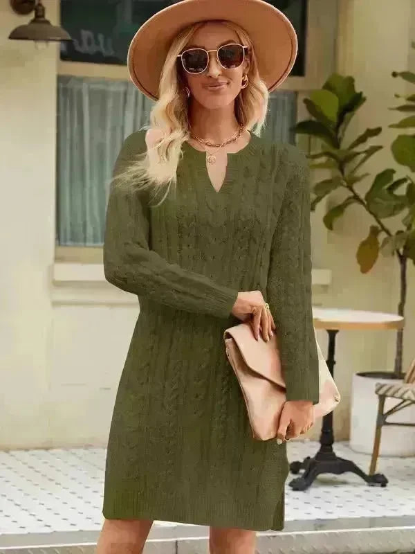 Autumn Winter Slim fit Twisted Split Mini Knitted Wool Sweater Dress - EX-STOCK CANADA