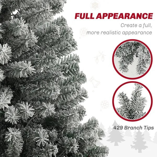6ft Prelit Pencil Artificial Christmas Tree, Flocked Xmas Tree With Remote, Dual Colour LEDs, 429 Tips, Metal Stand EX-STOCK Canada 