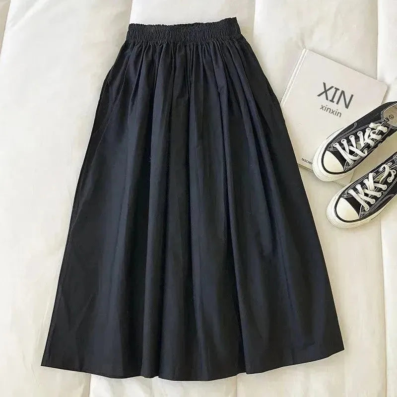 Solid Color Women Workwear Pleated Midi Skirt - EX-STOCK CANADA