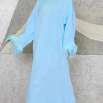 Feather Long Sleeve Middle East Arabic Elegant Round Neck Dress - EX-STOCK CANADA