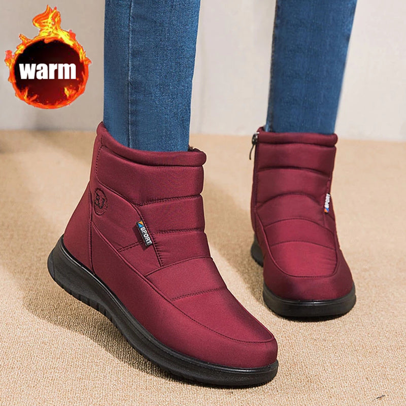 Women's Waterproof Ankle Snow Boots – Non-Slip Flat Heel Warm Winter Boots | Black, Brown, Red | EU 36–43