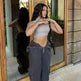 Solid Color High-waisted Zipper V Loose Straight Pocket Street fashion Cargo Pants Women - EX-STOCK CANADA