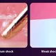 Two images showing a comparison of 'Medium shock' and 'Weak shock gear' on a pink background.