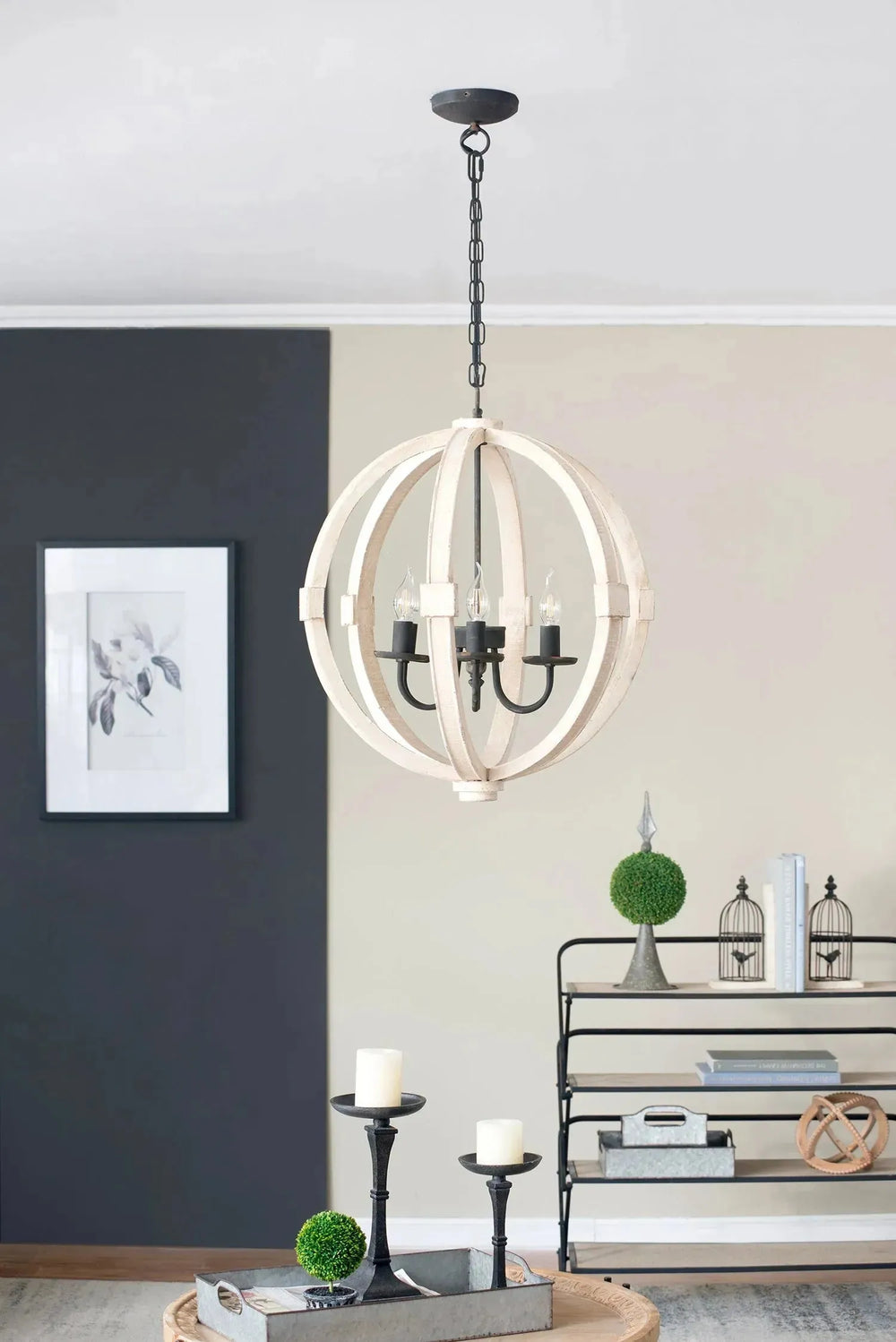 6 - Light Wood Chandelier With Adjustable Chain For Kitchen, Dining Hall Entrance, Bulb Not Included - EX-STOCK CANADA