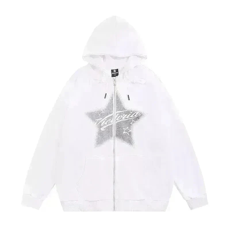 American street Star Printed Hoodie Cardigan unisex for fall winter - EX-STOCK CANADA