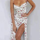 Women's Floral Spaghetti Strap Cami Dress Lace Trim Side Slit Bodycon Midi summer Dress - EX-STOCK CANADA