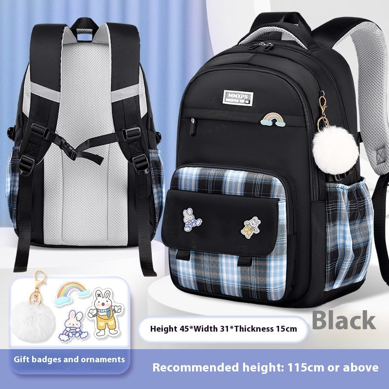 Primary School Student Schoolbag Girls' Plaid Backpack EX-STOCK