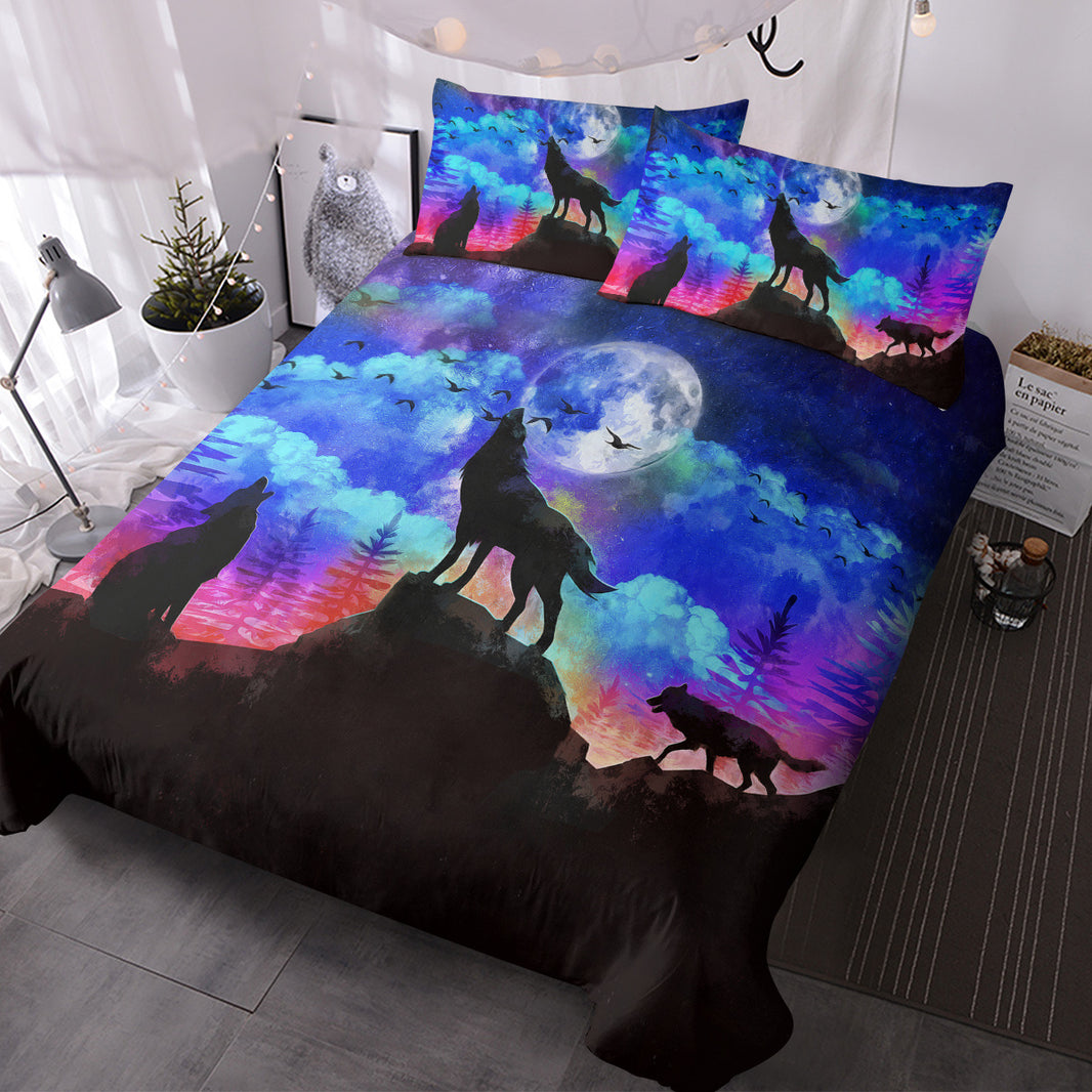 Moon Wolf Duvet Cover Set Single 3pcs Colorful Microfiber Kids Bedding Set EX-STOCK Canada 