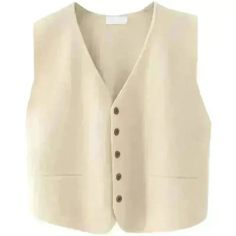 Women Sleeveless V-neck Button Down Knitted Vest Cardigan - EX-STOCK CANADA