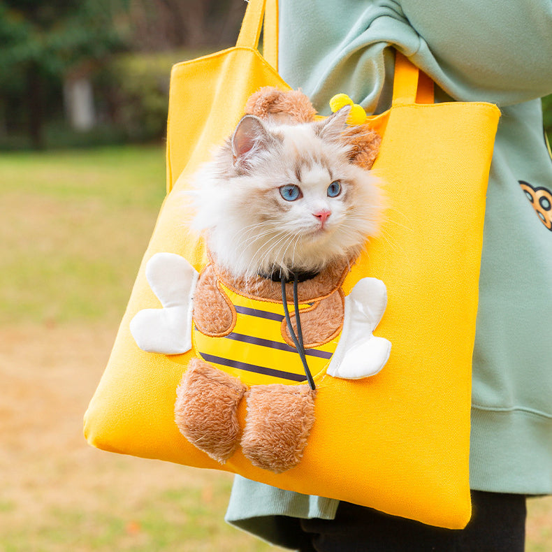 Cartoon Character Canvas Pet Carrier Tote Bag – Cute 3D Plush Design for Cats & Small Dogs | Rabbit, Bee & Dinosaur | 2 Sizes