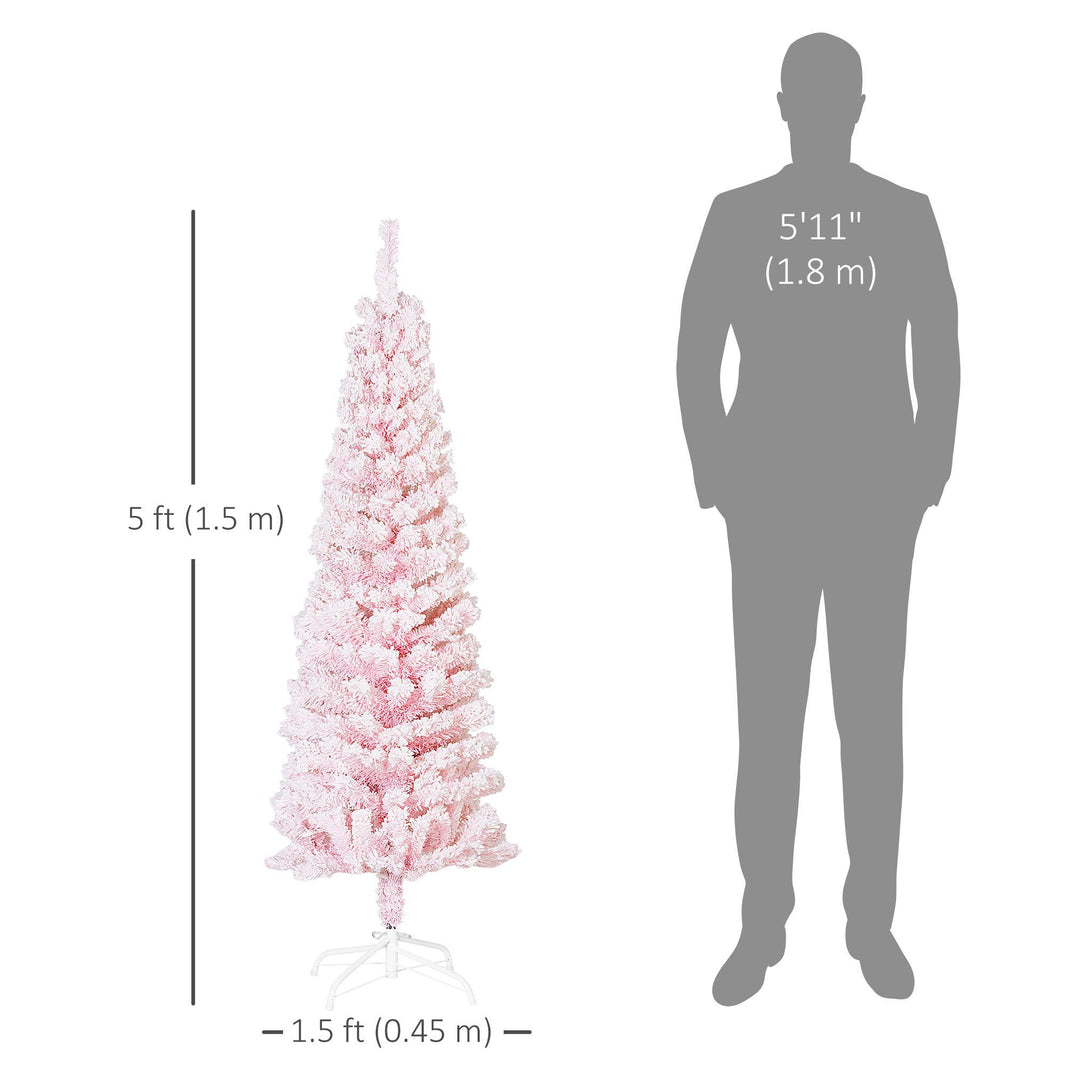 5ft Flocked Christmas Tree, Pencil Christmas Tree With Realistic Branch Tips, Folding Metal Stand EX-STOCK Canada 