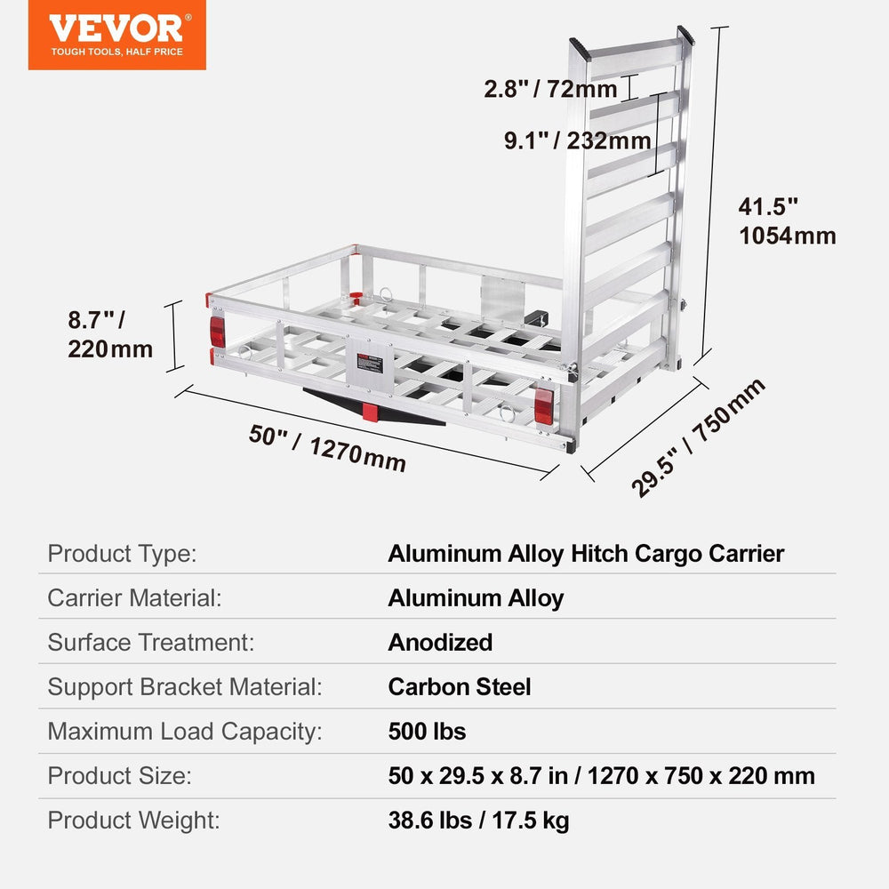 Hitch Cargo Carrier, 500lbs Capacity Trailer Hitch Mounted Cargo Basket, Aluminum Luggage Carrier Rack With Folding Ramp, Fits 2 Hitch Receiver For SUV Truck Pickup Camping EX-STOCK