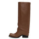 Brown knee-high boot on a white background