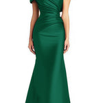 Off-Shoulder Pleated Satin Mermaid Gown – Formal Evening Dress | Gray, Wine Red, Green | US2–US16