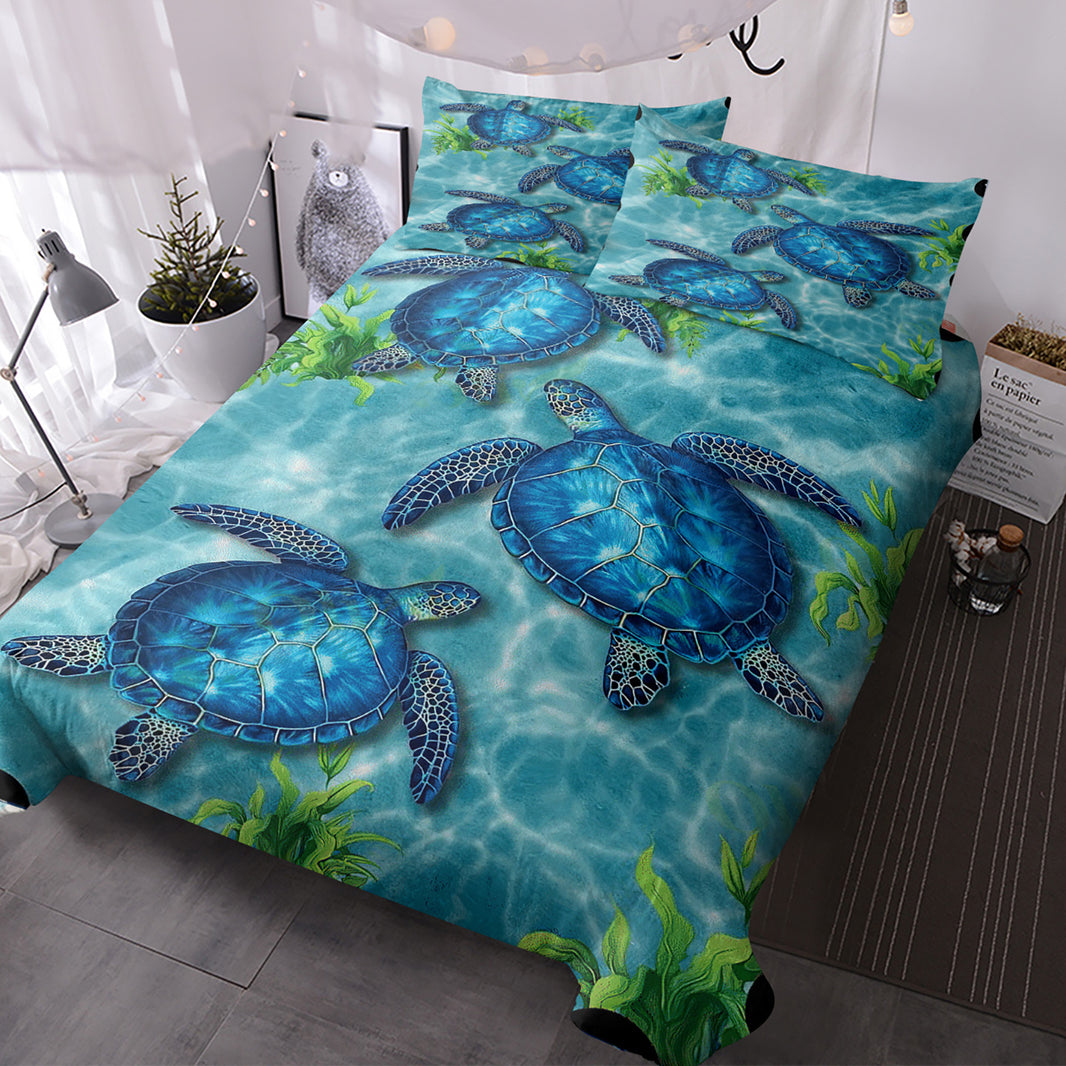 Sea Turtle Pattern Duvet Cover Set 3 Pieces King Size Soft Bedding Set With 2 Pilowcases With Zipper Closure For Home Bedroom For All Seasons EX-STOCK Canada 