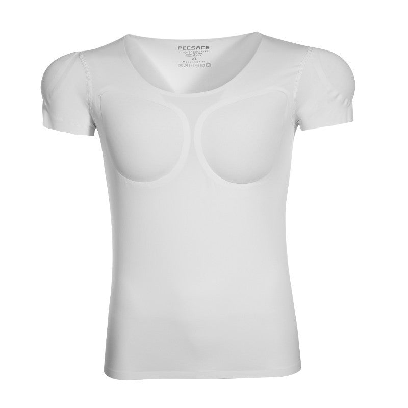 White t-shirt with built-in bra on a white background