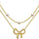 Simple Pearl Double Layer Choker Fashion Gold Color Necklaces Chain Small Bow Pendant Necklace Jewelry Gifts For Women Fashion Jewelry Valentine's Day Gifts - EX-STOCK CANADA