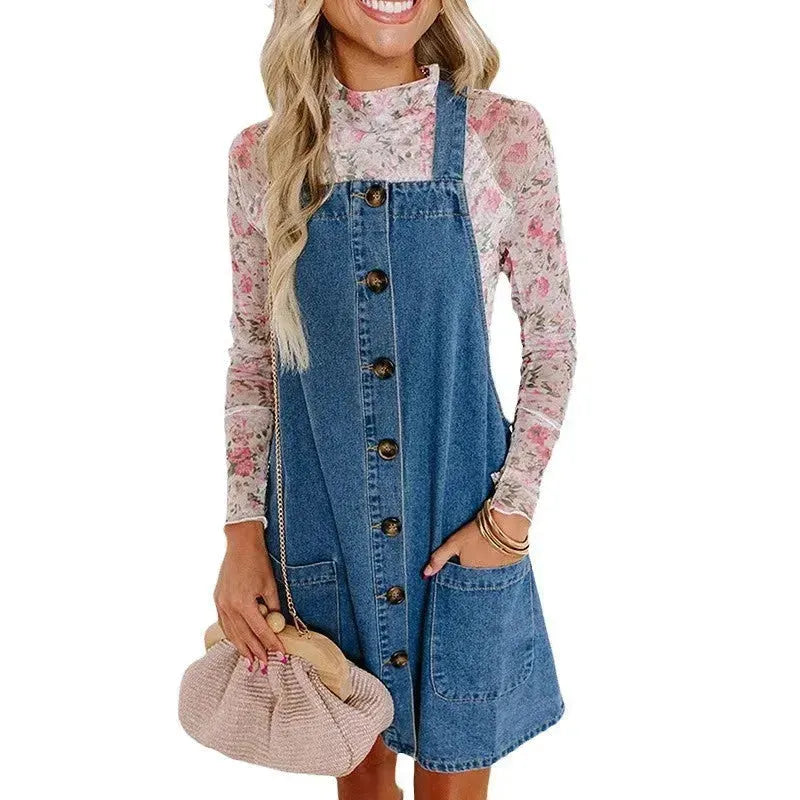 Loose Mini Denim Brace Jeans Jumper Dress