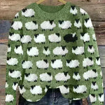 Printed Round Neck Christmas Deer Couples Sweater - EX-STOCK CANADA