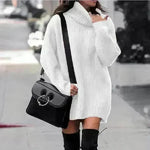 Autumn Winter Solid Cashmere oversized Knitted Mini Turtleneck Sweater Dress - EX-STOCK CANADA