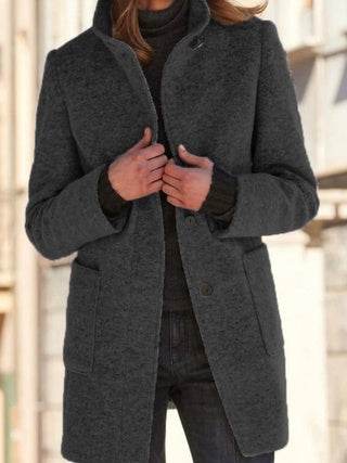 Women's New Vintage Solid Color Button-up Stand-up Collar Woolen Jacket - EX-STOCK Canada