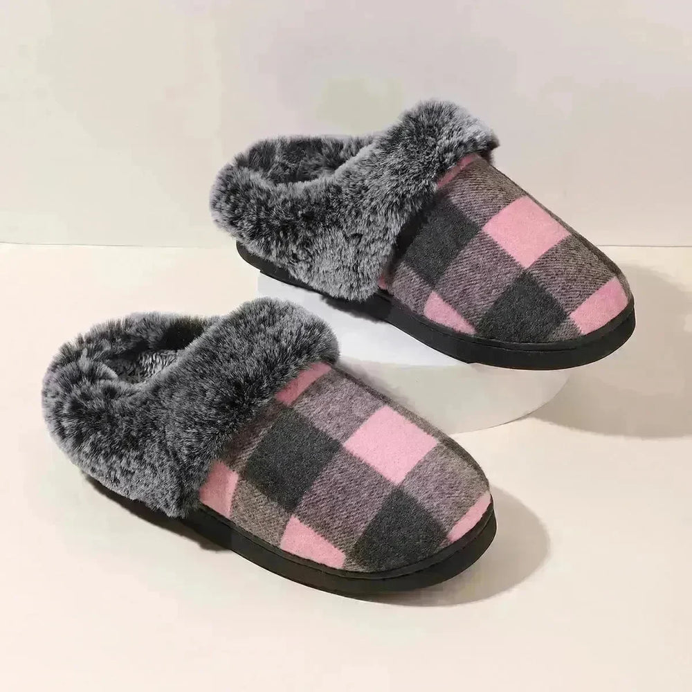 Winter Warm Plaid Plush Slippers Home Indoor Non-slip Bedroom Floor Soft Fuzzy Slipper For Couple Fashion Solid House Shoes - EX-STOCK CANADA