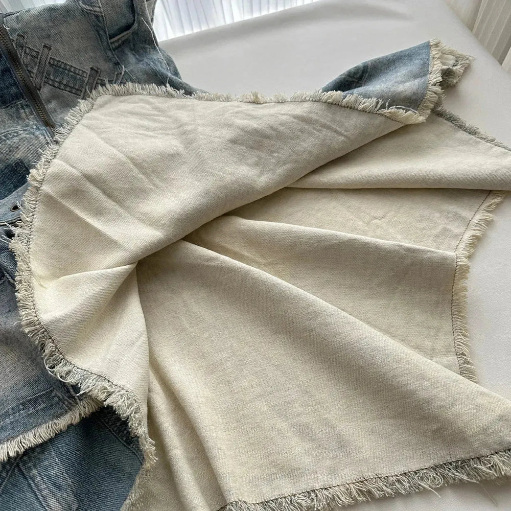 Waist-tight Halter Denim Dress Women's Distressed Retro Slimming Skirt - EX-STOCK CANADA