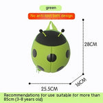 Green ladybug-shaped toy with measurements and text on a white background