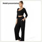 Women Fashion Casual Matching 2pcs set Long Sleeve Crop top and Pant set - EX-STOCK CANADA