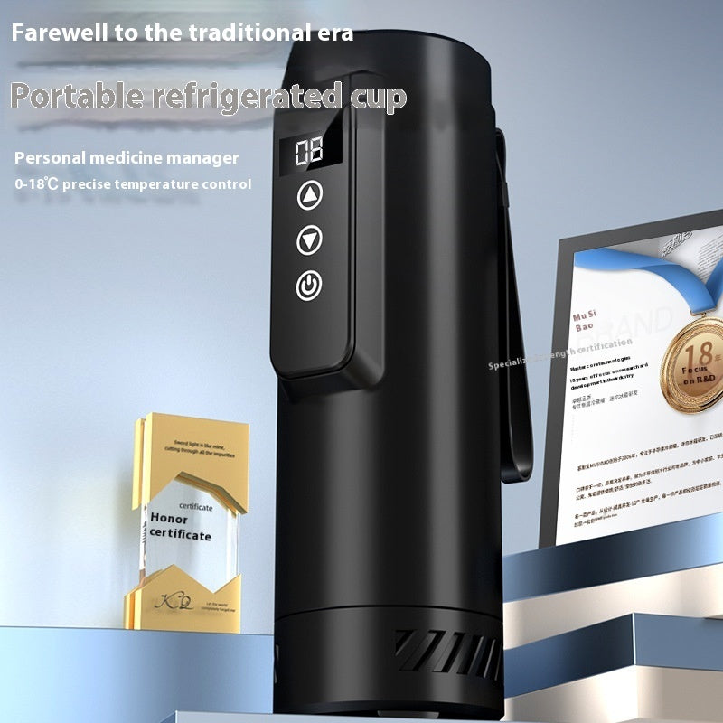 Portable Insulin Refrigerator Cup – Digital Temperature Control, USB Powered (Black & White)