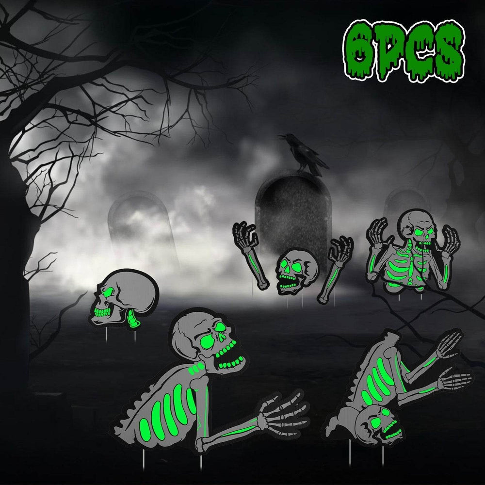 6Pcs Skull Or 6Pcs Tomb Or 5Pcs Black Cat Halloween Yard Sign Decorations Glow In The Dark For Haunted House Garden Yard And Scary Theme Party - EX-STOCK Canada